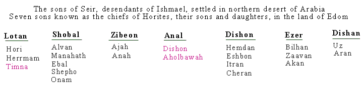 The sons of Seir, descendants of Ishmael, known as the chiefs of Horites